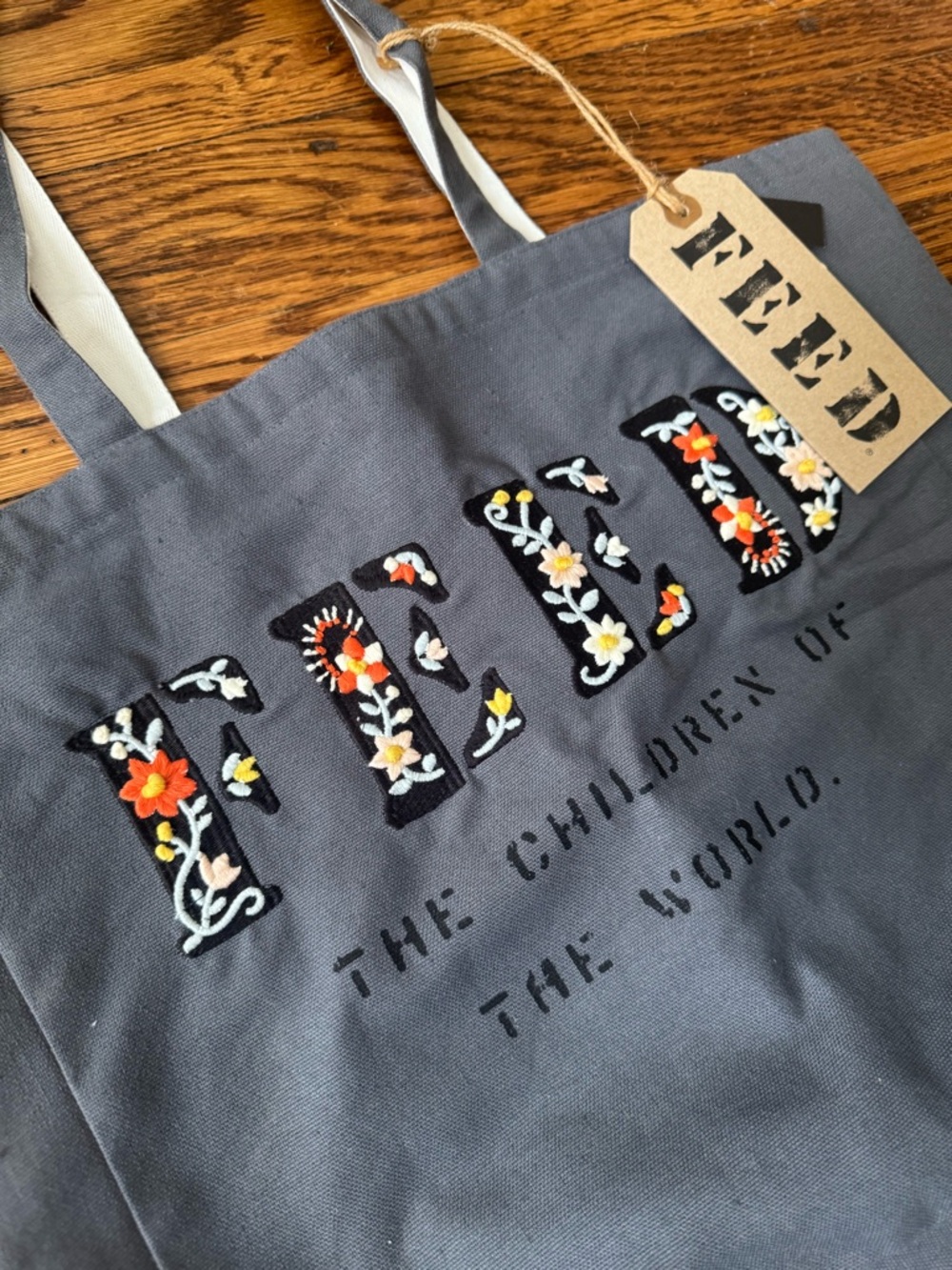 Feed The Children Of The World Tote Bag Canvas Burlap Pockets  WFP New - Picture 3 of 11